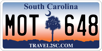 SC license plate MOT648