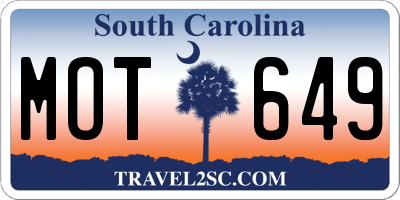 SC license plate MOT649