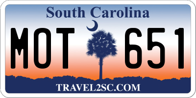 SC license plate MOT651
