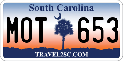 SC license plate MOT653