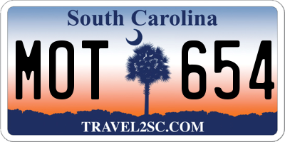 SC license plate MOT654