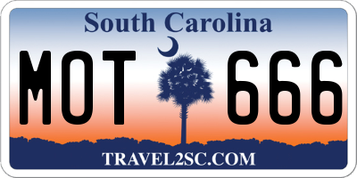 SC license plate MOT666