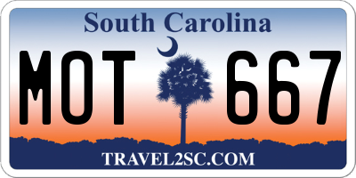 SC license plate MOT667