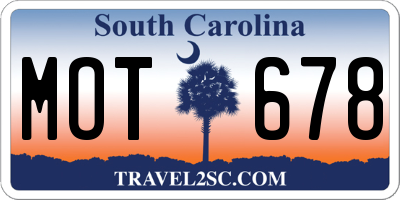 SC license plate MOT678