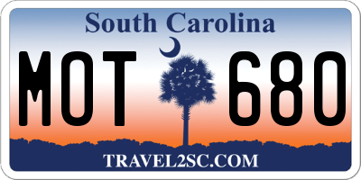 SC license plate MOT680