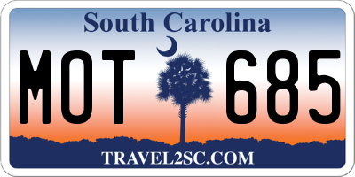 SC license plate MOT685