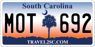 SC license plate MOT692