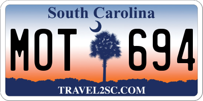 SC license plate MOT694