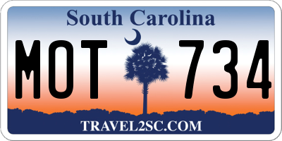 SC license plate MOT734
