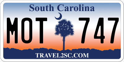 SC license plate MOT747
