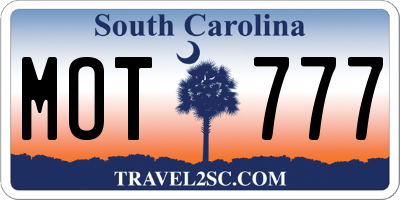 SC license plate MOT777