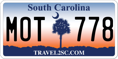SC license plate MOT778