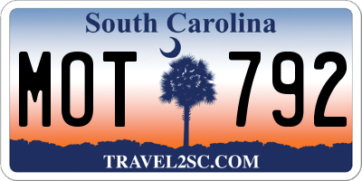 SC license plate MOT792
