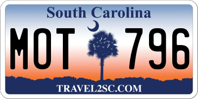 SC license plate MOT796