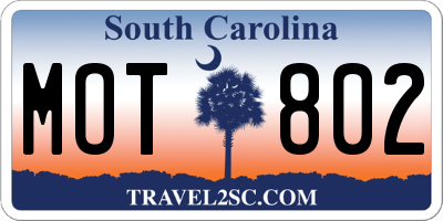 SC license plate MOT802