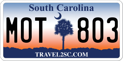 SC license plate MOT803