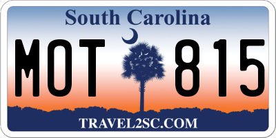 SC license plate MOT815