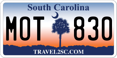 SC license plate MOT830