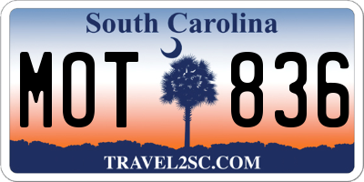 SC license plate MOT836