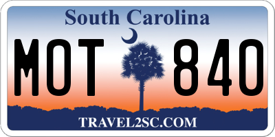 SC license plate MOT840