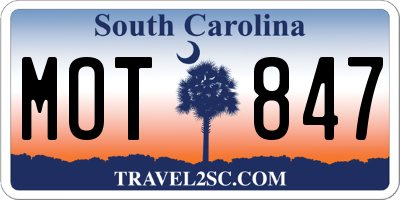 SC license plate MOT847