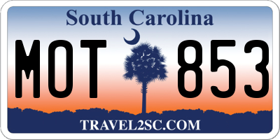 SC license plate MOT853