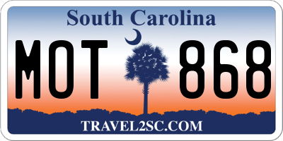 SC license plate MOT868
