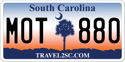 SC license plate MOT880