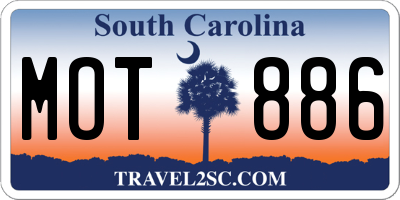 SC license plate MOT886