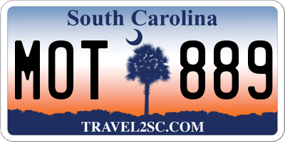 SC license plate MOT889