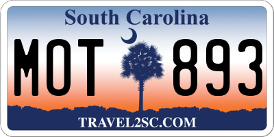 SC license plate MOT893