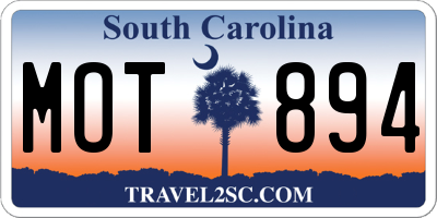SC license plate MOT894