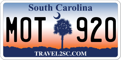 SC license plate MOT920