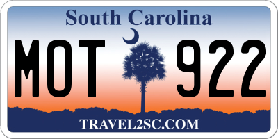 SC license plate MOT922