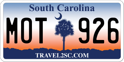 SC license plate MOT926