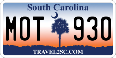 SC license plate MOT930