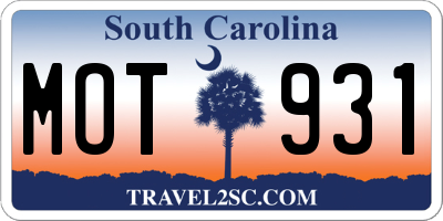 SC license plate MOT931
