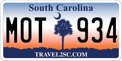 SC license plate MOT934