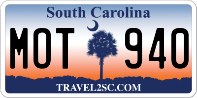SC license plate MOT940