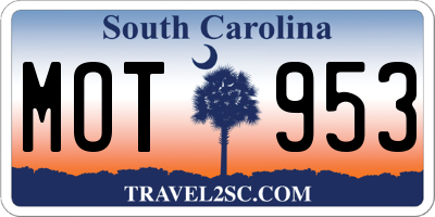 SC license plate MOT953