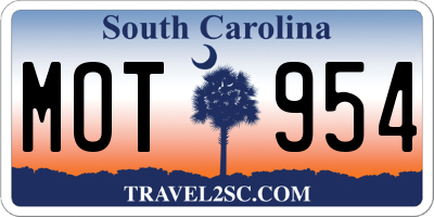 SC license plate MOT954