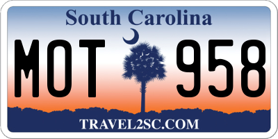 SC license plate MOT958