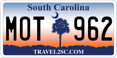 SC license plate MOT962