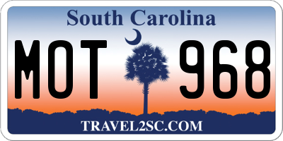 SC license plate MOT968