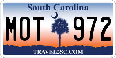 SC license plate MOT972