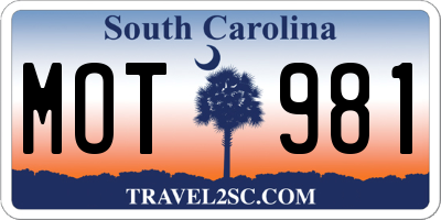 SC license plate MOT981