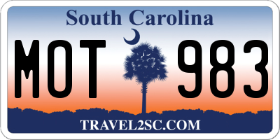 SC license plate MOT983