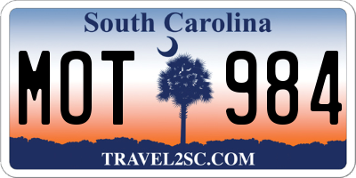 SC license plate MOT984