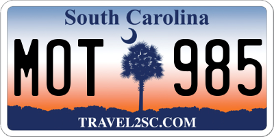 SC license plate MOT985