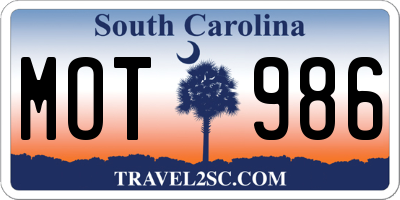 SC license plate MOT986